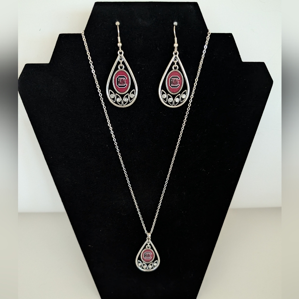 USC -- University of South Carolina Gamecocks Licensed Necklace & Earrings Set.